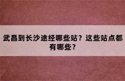 武昌到长沙途经哪些站？这些站点都有哪些？