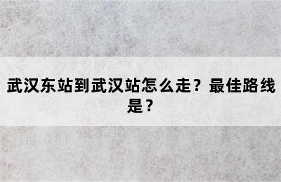 武汉东站到武汉站怎么走？最佳路线是？