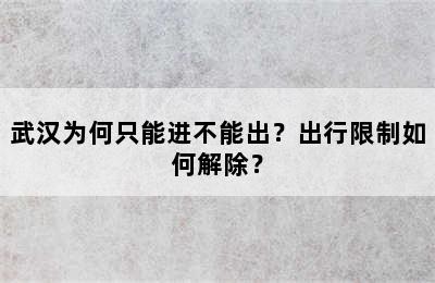 武汉为何只能进不能出？出行限制如何解除？