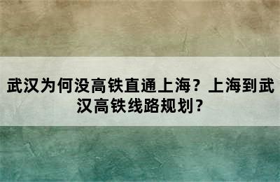 武汉为何没高铁直通上海？上海到武汉高铁线路规划？