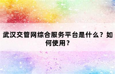 武汉交管网综合服务平台是什么？如何使用？