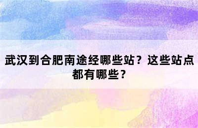 武汉到合肥南途经哪些站？这些站点都有哪些？