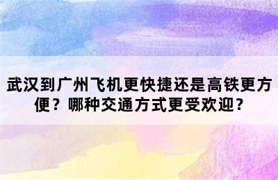 武汉到广州飞机更快捷还是高铁更方便？哪种交通方式更受欢迎？