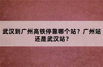 武汉到广州高铁停靠哪个站？广州站还是武汉站？