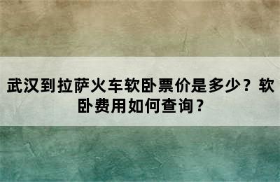 武汉到拉萨火车软卧票价是多少？软卧费用如何查询？