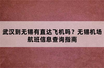 武汉到无锡有直达飞机吗？无锡机场航班信息查询指南