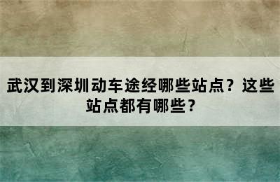 武汉到深圳动车途经哪些站点？这些站点都有哪些？