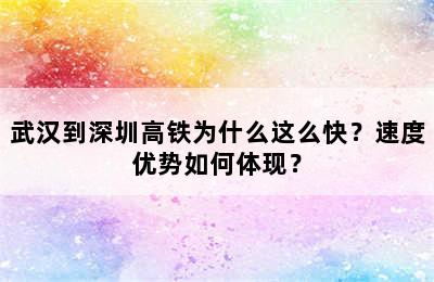 武汉到深圳高铁为什么这么快？速度优势如何体现？