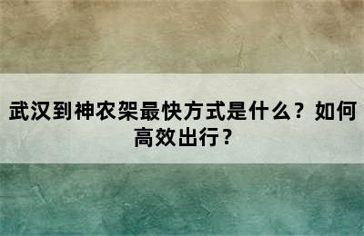 武汉到神农架最快方式是什么？如何高效出行？