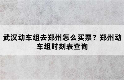 武汉动车组去郑州怎么买票？郑州动车组时刻表查询