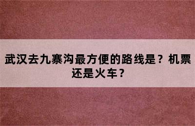 武汉去九寨沟最方便的路线是？机票还是火车？
