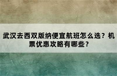 武汉去西双版纳便宜航班怎么选？机票优惠攻略有哪些？