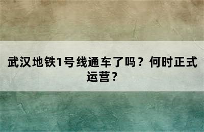 武汉地铁1号线通车了吗？何时正式运营？