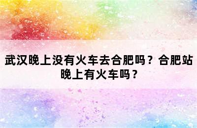 武汉晚上没有火车去合肥吗？合肥站晚上有火车吗？