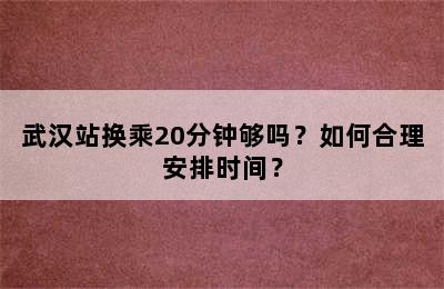 武汉站换乘20分钟够吗？如何合理安排时间？