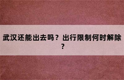 武汉还能出去吗？出行限制何时解除？