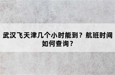 武汉飞天津几个小时能到？航班时间如何查询？