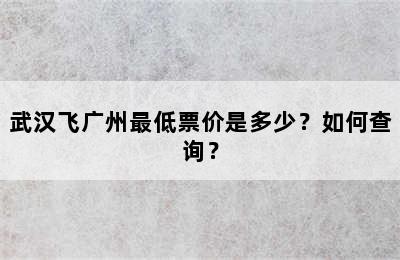 武汉飞广州最低票价是多少？如何查询？