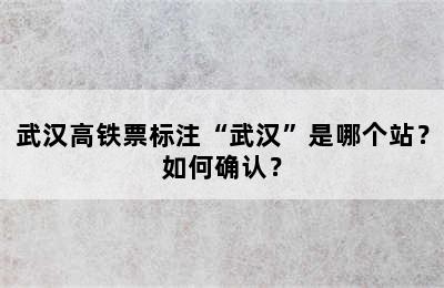 武汉高铁票标注“武汉”是哪个站？如何确认？