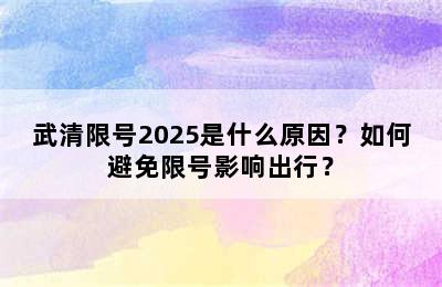 武清限号2025是什么原因？如何避免限号影响出行？