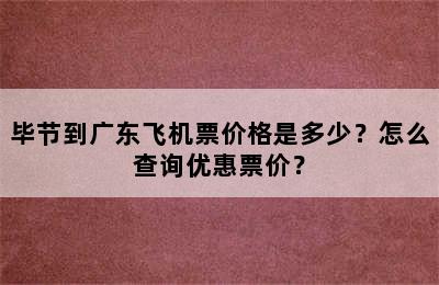毕节到广东飞机票价格是多少？怎么查询优惠票价？