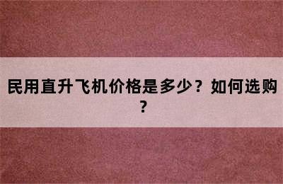 民用直升飞机价格是多少？如何选购？