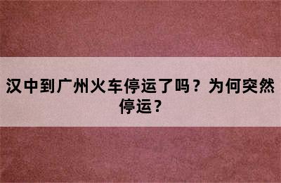 汉中到广州火车停运了吗？为何突然停运？