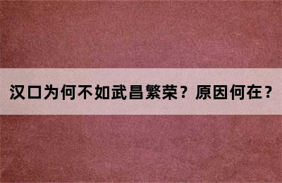 汉口为何不如武昌繁荣？原因何在？