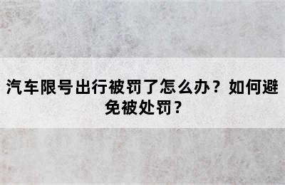 汽车限号出行被罚了怎么办？如何避免被处罚？