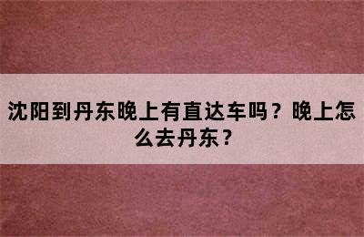沈阳到丹东晚上有直达车吗？晚上怎么去丹东？