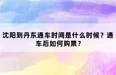 沈阳到丹东通车时间是什么时候？通车后如何购票？