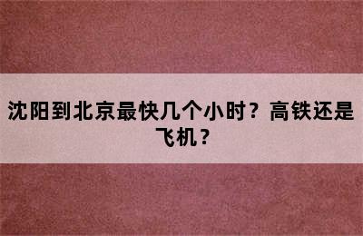 沈阳到北京最快几个小时？高铁还是飞机？