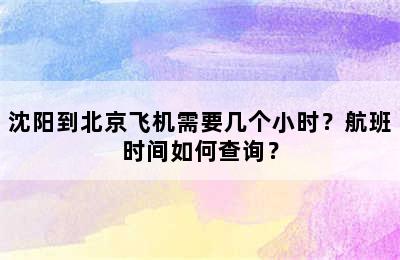 沈阳到北京飞机需要几个小时？航班时间如何查询？