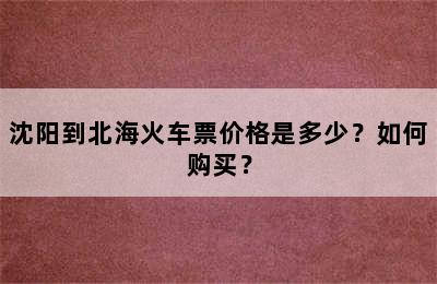 沈阳到北海火车票价格是多少？如何购买？