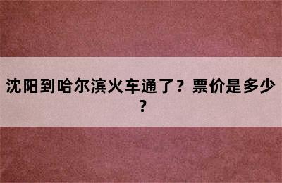 沈阳到哈尔滨火车通了？票价是多少？