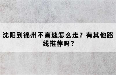 沈阳到锦州不高速怎么走？有其他路线推荐吗？