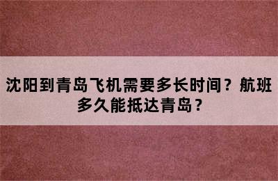 沈阳到青岛飞机需要多长时间？航班多久能抵达青岛？
