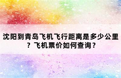 沈阳到青岛飞机飞行距离是多少公里？飞机票价如何查询？