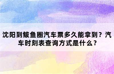 沈阳到鲅鱼圈汽车票多久能拿到？汽车时刻表查询方式是什么？