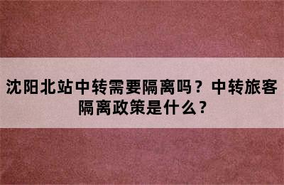 沈阳北站中转需要隔离吗？中转旅客隔离政策是什么？