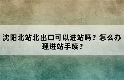 沈阳北站北出口可以进站吗？怎么办理进站手续？