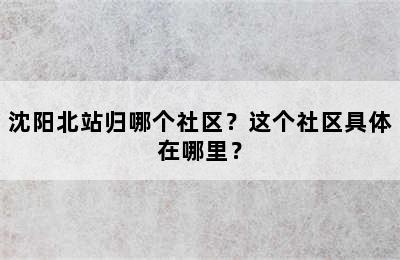 沈阳北站归哪个社区？这个社区具体在哪里？