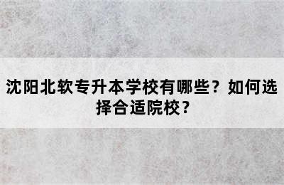 沈阳北软专升本学校有哪些？如何选择合适院校？
