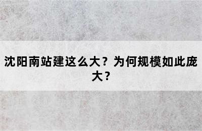 沈阳南站建这么大？为何规模如此庞大？
