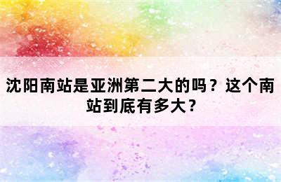 沈阳南站是亚洲第二大的吗？这个南站到底有多大？