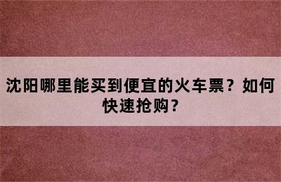 沈阳哪里能买到便宜的火车票？如何快速抢购？