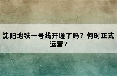 沈阳地铁一号线开通了吗？何时正式运营？