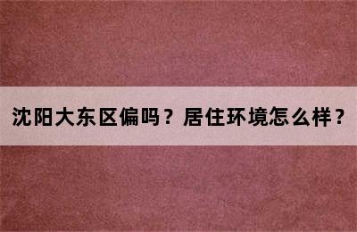 沈阳大东区偏吗？居住环境怎么样？