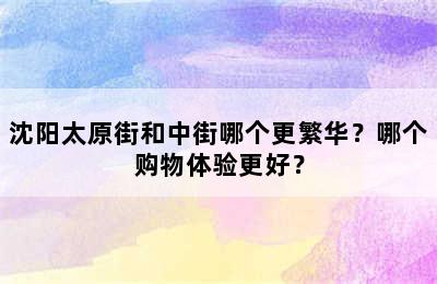 沈阳太原街和中街哪个更繁华？哪个购物体验更好？