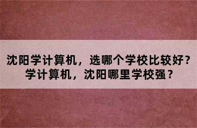 沈阳学计算机，选哪个学校比较好？学计算机，沈阳哪里学校强？